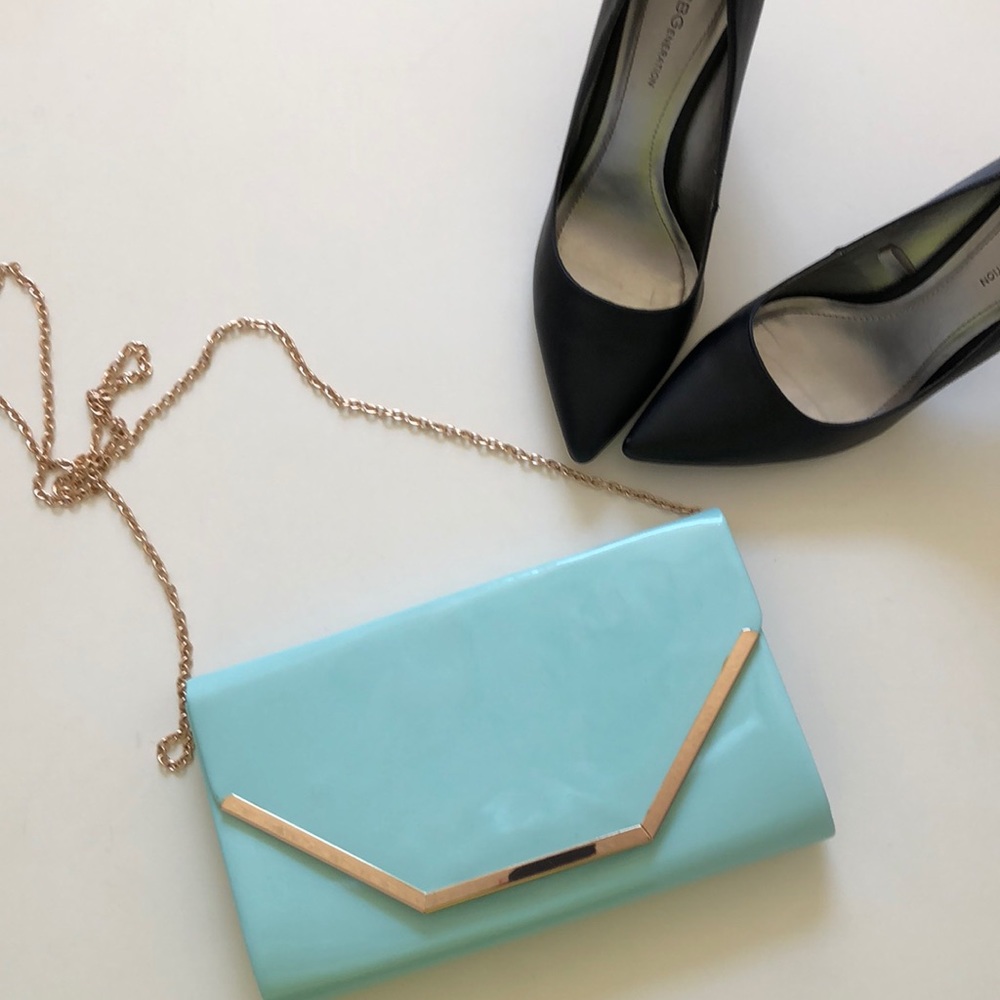 Teal Blue Clutch w/ Gold Strap
